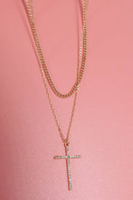 Load image into Gallery viewer, Double Layer Rhinestone Cross Charm Necklace
